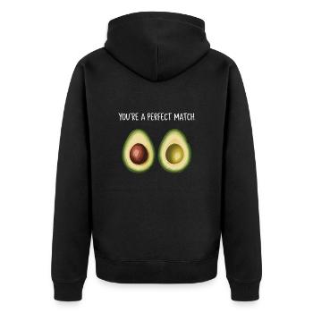 Avocado Liebe You're A Perfect Match Valentinstag - Unisex Premium Bio Zip Hoodie - Schwarz - Hinten - Nico (187cm)
