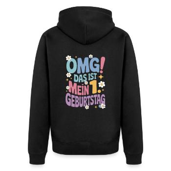 1. Geburtstag Mädchen Das Ist Mein 1. Geburtstag - Unisex Premium Bio Zip Hoodie - Schwarz - Hinten - Nico (187cm)