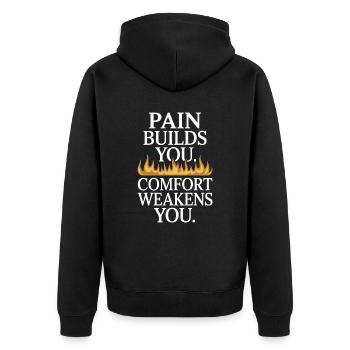 Pain Builds You Comfort Weakens You Mental Strength - Unisex Premium Organic Zip Hoodie - black - Back - Nico (187cm)