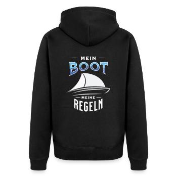 Mein Boot - Meine Regeln für Skipper T-Shirt - Unisex Premium Bio Zip Hoodie - Schwarz - Hinten - Nico (187cm)