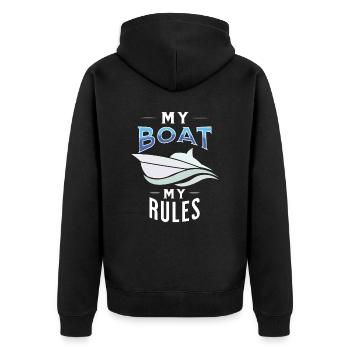 my boat my rules Spruch T-Shirt Motorbootfahrer - Unisex Premium Bio Zip Hoodie - Schwarz - Hinten - Nico (187cm)