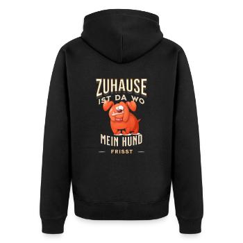 Zuhause ist da wo mein Hund frisst Shirt Hunde - Unisex Premium Bio Zip Hoodie - Schwarz - Hinten - Nico (187cm)