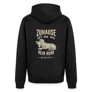Zuhause ist da wo mein Hund schläft SchlafShirt - Unisex Premium Bio Zip Hoodie - Schwarz - Hinten - Nico (187cm)