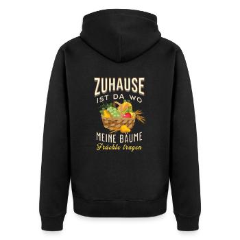 Zuhause ist da wo meine Bäume... T-Shirt Obstkorb - Unisex Premium Bio Zip Hoodie - Schwarz - Hinten - Nico (187cm)