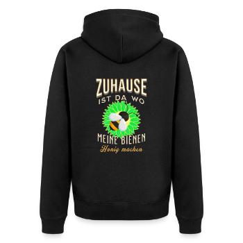 Zuhause ist wo meine Bienen.... T-Shirt für Imker - Unisex Premium Bio Zip Hoodie - Schwarz - Hinten - Nico (187cm)