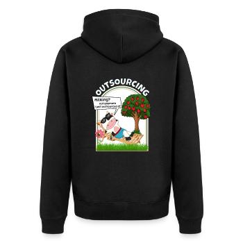 Outsourcing Kuh melken vegane vegetarische Kuh - Unisex Premium Bio Zip Hoodie - Schwarz - Hinten - Nico (187cm)