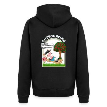Outsourcing des Melkens vegane vegetarische Kuh - Unisex Premium Bio Zip Hoodie - Schwarz - Hinten - Nico (187cm)