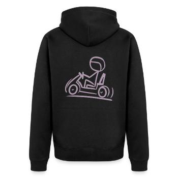 Go-Kart Silhouette Strichmännchen Linien-Zeichnung - Unisex Premium Bio Zip Hoodie - Schwarz - Hinten - Nico (187cm)