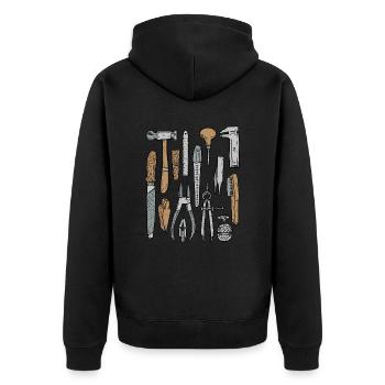 Goldschmied Werkzeug - Unisex Premium Bio Zip Hoodie - Schwarz - Hinten - Nico (187cm)