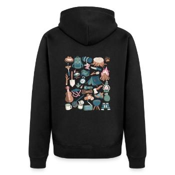 Camping - Unisex Premium Organic Zip Hoodie - black - Back - Nico (187cm)