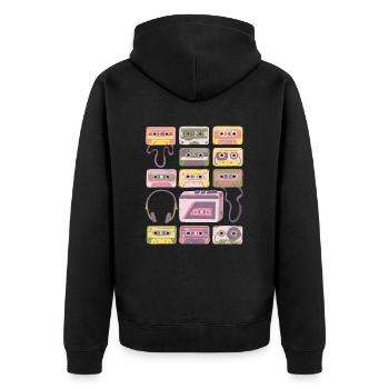 Kassetten - Vintage - Retro - Rekorder - Mix Tapes - Unisex Premium Bio Zip Hoodie - Schwarz - Hinten - Nico (187cm)