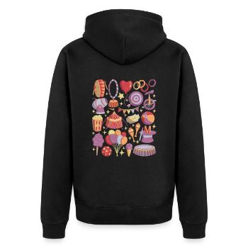 Zirkus - Artisten, Akrobaten, Zirkuszelt - Unisex Premium Bio Zip Hoodie - Schwarz - Hinten - Nico (187cm)