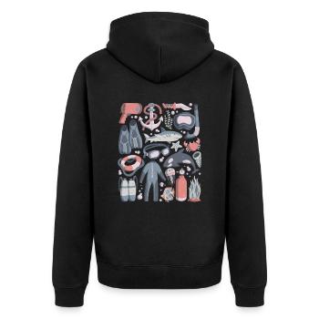 Tauchen Doodles Scuba Schnorcheln Tauchausrüstung - Unisex Premium Bio Zip Hoodie - Schwarz - Hinten - Nico (187cm)