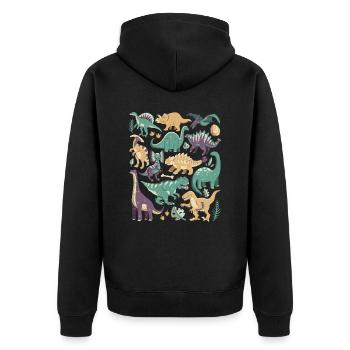 Dinosaurier Doodles Dino T-Rex Velociraptor Urzeit - Unisex Premium Bio Zip Hoodie - Schwarz - Hinten - Nico (187cm)