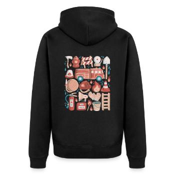 Fire Brigade Doodles Fire Truck Firefighter - Unisex Premium Organic Zip Hoodie - black - Back - Nico (187cm)