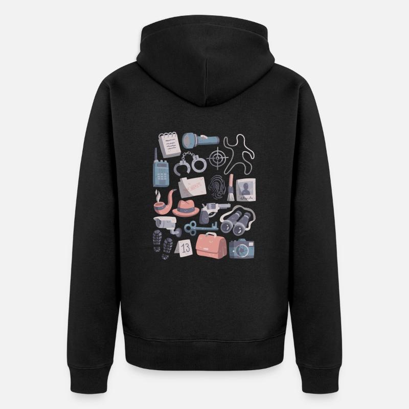 Detektiv Doodle Spur Beweise Detektei Fall - Unisex Premium Bio Zip Hoodie - Schwarz