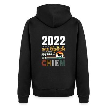 2022 une légende et née mon chien - Veste à capuche bio Premium Unisexe - noir - Dos - Nico (187cm)