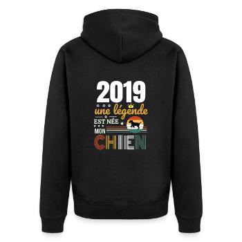 2019 une légende et née mon chien - Veste à capuche bio Premium Unisexe - noir - Dos - Nico (187cm)
