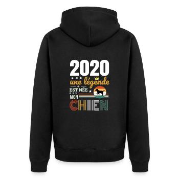 2020 une légende et née mon chien - Veste à capuche bio Premium Unisexe - noir - Dos - Nico (187cm)