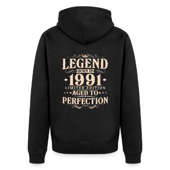 Legend 1991 Vintage Born Vintage Birthday - Unisex Premium Organic Zip Hoodie - black - Back - Nico (187cm)