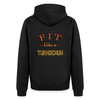 Fit like a Turnschuh, Gym, Fitness, Workout, Fit - Unisex Premium Bio Zip Hoodie - Schwarz - Hinten - Nico (187cm)