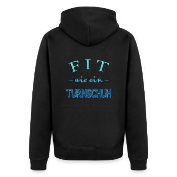 Fit wie ein Turnschuh - Unisex Premium Bio Zip Hoodie - Schwarz - Hinten - Nico (187cm)