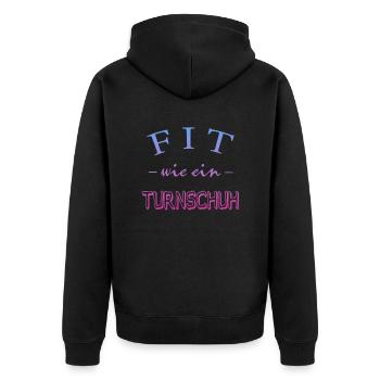 Fit wie ein Turnschuh - Unisex Premium Bio Zip Hoodie - Schwarz - Hinten - Nico (187cm)