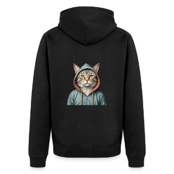 Cat wearing a jacket - Unisex Premium Organic Zip Hoodie - black - Back - Nico (187cm)