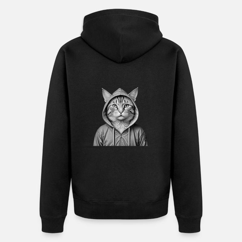 Coole Katze mit Kapuzenpullover - Unisex Premium Bio Zip Hoodie - Schwarz