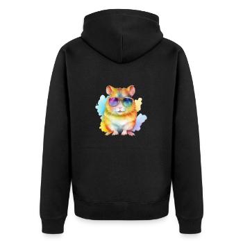 Cooler und bunter Hamster mit Sonnenbrille - Unisex Premium Bio Zip Hoodie - Schwarz - Hinten - Nico (187cm)