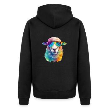 Buntes cooles Schaf mit Sonnenbrille - Unisex Premium Bio Zip Hoodie - Schwarz - Hinten - Nico (187cm)