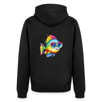 Poisson frais coloré avec des lunettes de soleil - Veste à capuche bio Premium Unisexe - noir - Dos - Nico (187cm)