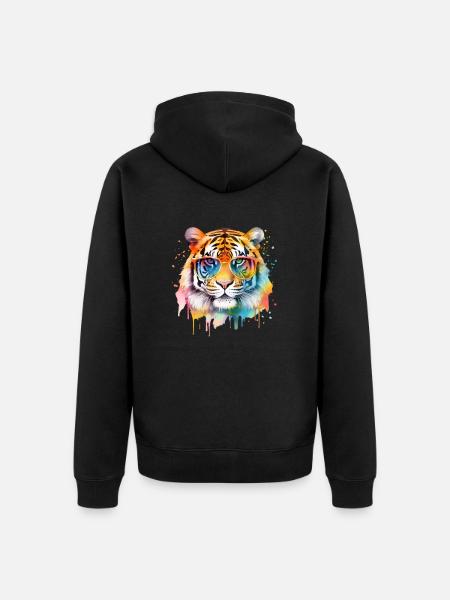 Bunter cooler Tiger mit Sonnenbrille - Unisex Premium Bio Zip Hoodie - Schwarz