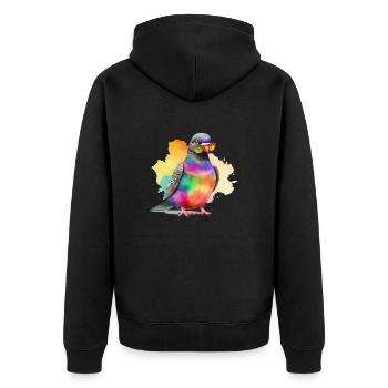 Bunte coole Taube mit Sonnenbrille - Unisex Premium Bio Zip Hoodie - Schwarz - Hinten - Nico (187cm)