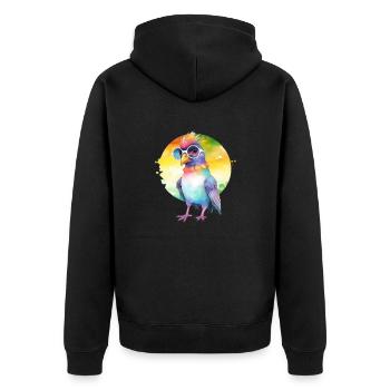 Bunte coole Taube mit Sonnenbrille - Unisex Premium Bio Zip Hoodie - Schwarz - Hinten - Nico (187cm)