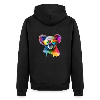 Bunter cooler Koala mit Sonnenbrille - Unisex Premium Bio Zip Hoodie - Schwarz - Hinten - Nico (187cm)