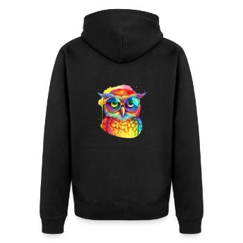 Colorful cool owl with sunglasses - Unisex Premium Organic Zip Hoodie - black - Back - Nico (187cm)