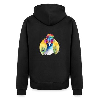 Colorful cool peacock with sunglasses - Unisex Premium Organic Zip Hoodie - black - Back - Nico (187cm)