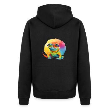 Bunte coole Echse Eidechse Gecko mit Sonnenbrille - Unisex Premium Bio Zip Hoodie - Schwarz - Hinten - Nico (187cm)