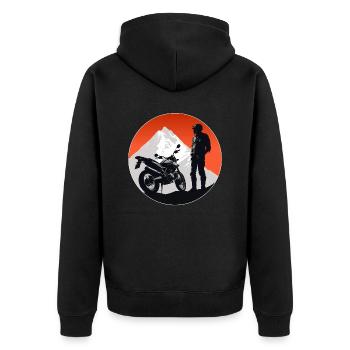 Motorrad Motorradfahrer Biker Sonnenuntergang - Unisex Premium Bio Zip Hoodie - Schwarz - Hinten - Nico (187cm)