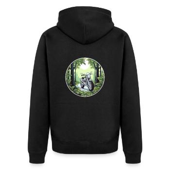 Abenteuer im Grünen Motorradfahrer Motorrad - Unisex Premium Bio Zip Hoodie - Schwarz - Hinten - Nico (187cm)