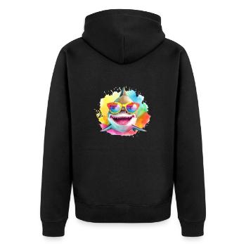Colorful cool shark with sunglasses - Unisex Premium Organic Zip Hoodie - black - Back - Nico (187cm)