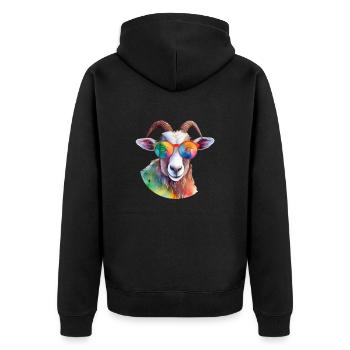 Cool colorful goat with sunglasses - Unisex Premium Organic Zip Hoodie - black - Back - Nico (187cm)