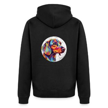 Cooler und bunter Dackel für Hundefreunde - Unisex Premium Bio Zip Hoodie - Schwarz - Hinten - Nico (187cm)