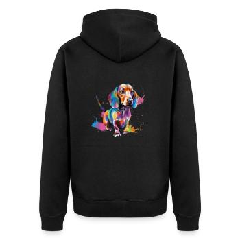 Cooler und bunter Dackel für Dackel-Liebhaber - Unisex Premium Bio Zip Hoodie - Schwarz - Hinten - Nico (187cm)
