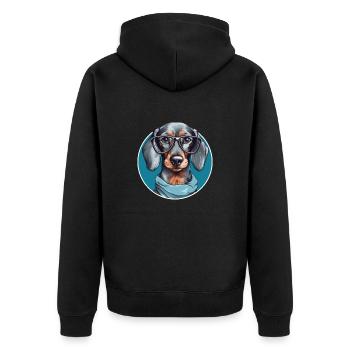 Cooler Dackel mit Brille und Halstuch Hund - Unisex Premium Bio Zip Hoodie - Schwarz - Hinten - Nico (187cm)