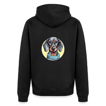 Süßer Dackel Hund mit Brille und Halstuch - Unisex Premium Bio Zip Hoodie - Schwarz - Hinten - Nico (187cm)