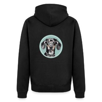 Süßer Dackel Hund mit Brille für Dackel-Fan - Unisex Premium Bio Zip Hoodie - Schwarz - Hinten - Nico (187cm)