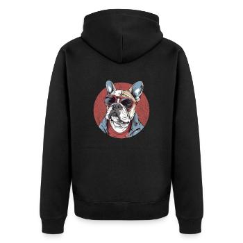 Lustige Französische Bulldogge Hund mit Brille - Unisex Premium Bio Zip Hoodie - Schwarz - Hinten - Nico (187cm)