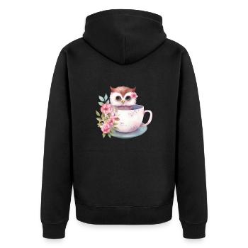 Mignon bébé hibou rose avec des fleurs dans une tasse - Veste à capuche bio Premium Unisexe - noir - Dos - Nico (187cm)